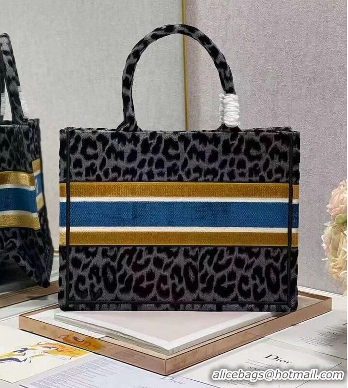 Spot Bulk SMALL DIOR BOOK TOTE Embroidery C1287-4 Black&gray Leopard Print