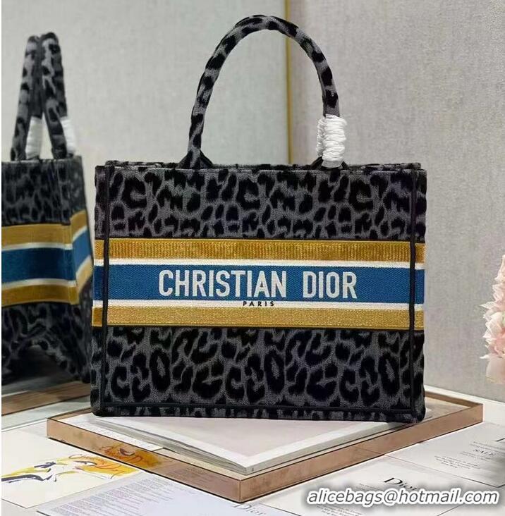 Spot Bulk SMALL DIOR BOOK TOTE Embroidery C1287-4 Black&gray Leopard Print