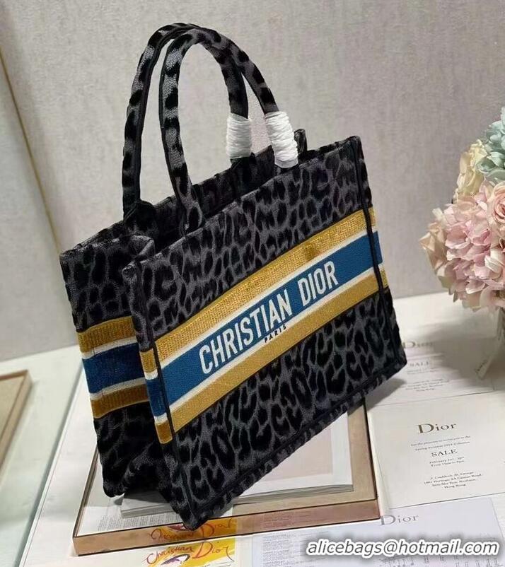 Spot Bulk SMALL DIOR BOOK TOTE Embroidery C1287-4 Black&gray Leopard Print