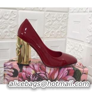 Fashion Luxury Dolce & Gabbana DG Patent Leather Pumps 10.5cm Red/Gold 111339