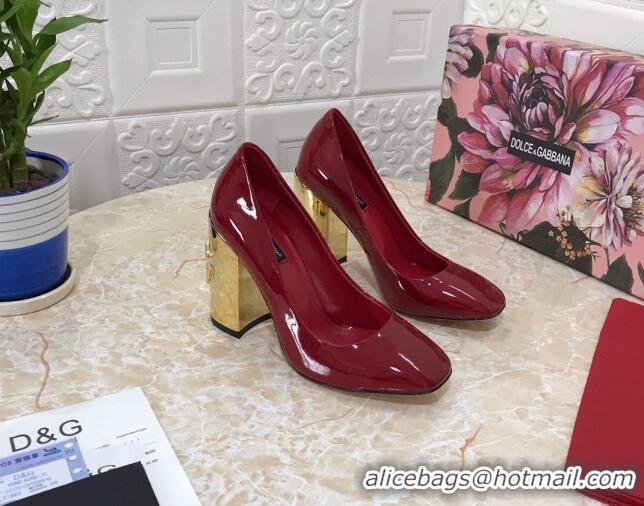 Fashion Luxury Dolce & Gabbana DG Patent Leather Pumps 10.5cm Red/Gold 111339