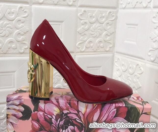 Fashion Luxury Dolce & Gabbana DG Patent Leather Pumps 10.5cm Red/Gold 111339