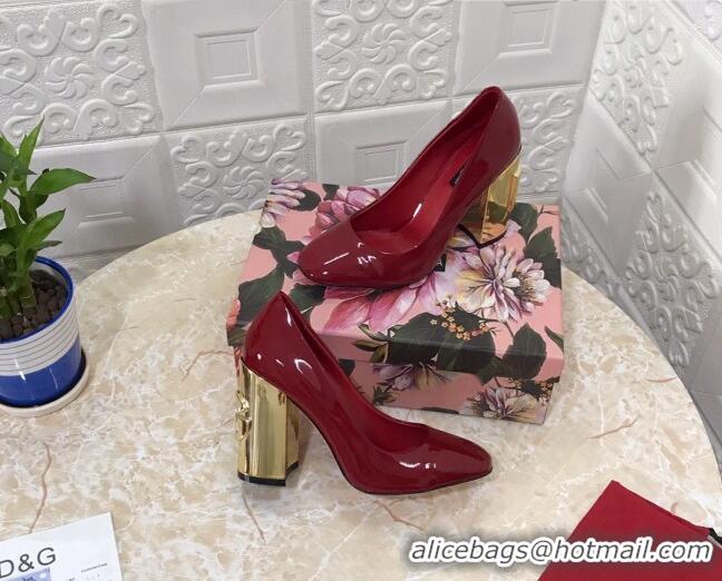 Fashion Luxury Dolce & Gabbana DG Patent Leather Pumps 10.5cm Red/Gold 111339