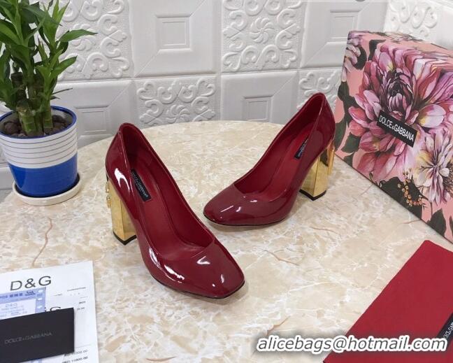 Fashion Luxury Dolce & Gabbana DG Patent Leather Pumps 10.5cm Red/Gold 111339