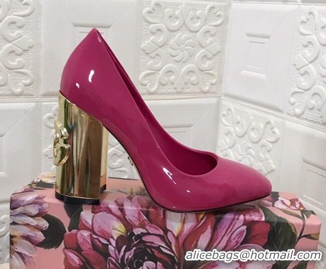 Top Quality Dolce & Gabbana DG Patent Leather Pumps 10.5cm 111339 Hot Pink/Gold