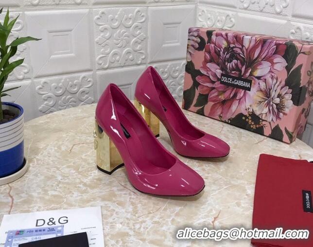 Top Quality Dolce & Gabbana DG Patent Leather Pumps 10.5cm 111339 Hot Pink/Gold