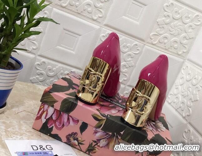 Top Quality Dolce & Gabbana DG Patent Leather Pumps 10.5cm 111339 Hot Pink/Gold