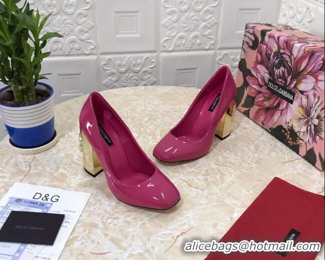 Top Quality Dolce & Gabbana DG Patent Leather Pumps 10.5cm 111339 Hot Pink/Gold