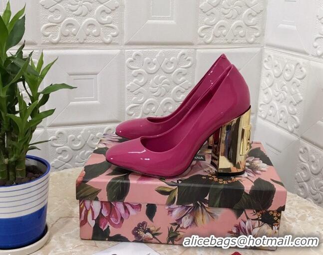 Top Quality Dolce & Gabbana DG Patent Leather Pumps 10.5cm 111339 Hot Pink/Gold