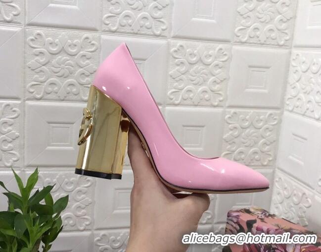 Best Price Dolce & Gabbana DG Patent Leather Pumps 10.5cm 111339 Light Pink/Gold