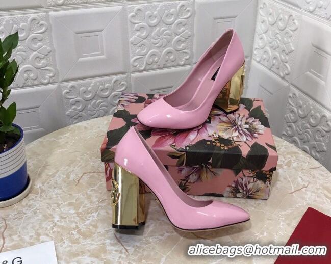 Best Price Dolce & Gabbana DG Patent Leather Pumps 10.5cm 111339 Light Pink/Gold