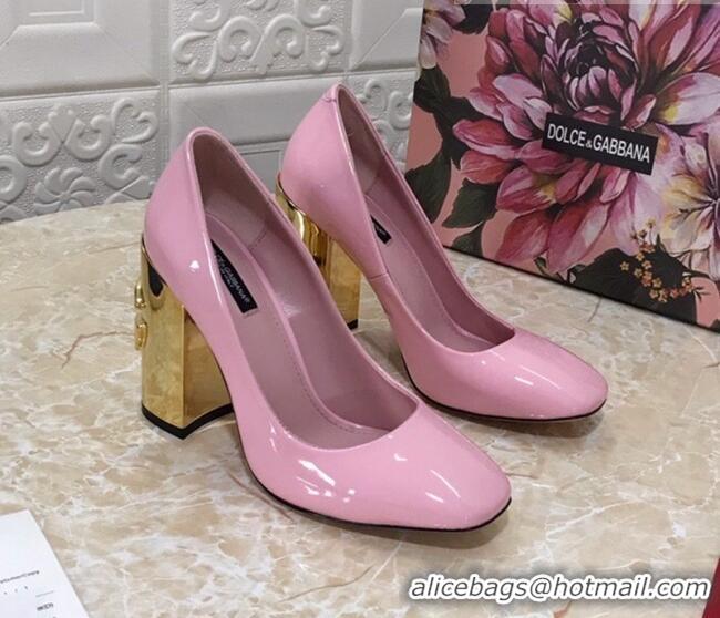 Best Price Dolce & Gabbana DG Patent Leather Pumps 10.5cm 111339 Light Pink/Gold