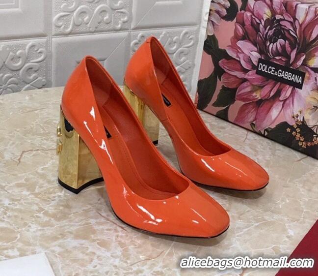 Perfect Dolce & Gabbana DG Patent Leather Pumps 10.5cm 111339 Orange/Gold