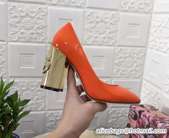 Perfect Dolce & Gabbana DG Patent Leather Pumps 10.5cm 111339 Orange/Gold