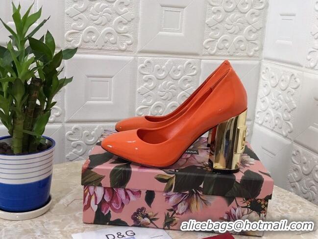 Perfect Dolce & Gabbana DG Patent Leather Pumps 10.5cm 111339 Orange/Gold