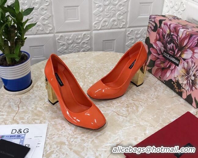 Perfect Dolce & Gabbana DG Patent Leather Pumps 10.5cm 111339 Orange/Gold