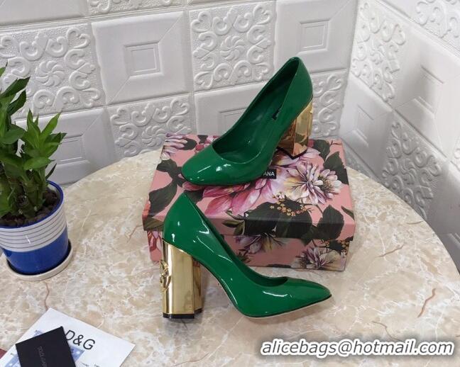 Trendy Design Dolce & Gabbana DG Patent Leather Pumps 10.5cm 111339 Green/Gold