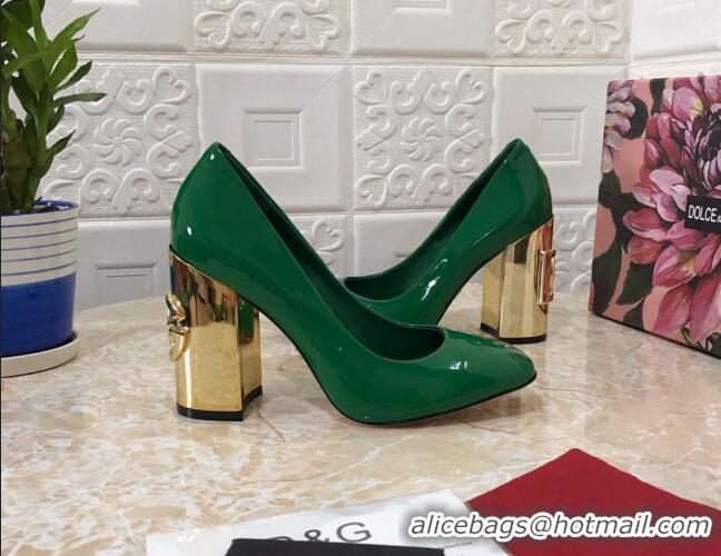 Trendy Design Dolce & Gabbana DG Patent Leather Pumps 10.5cm 111339 Green/Gold