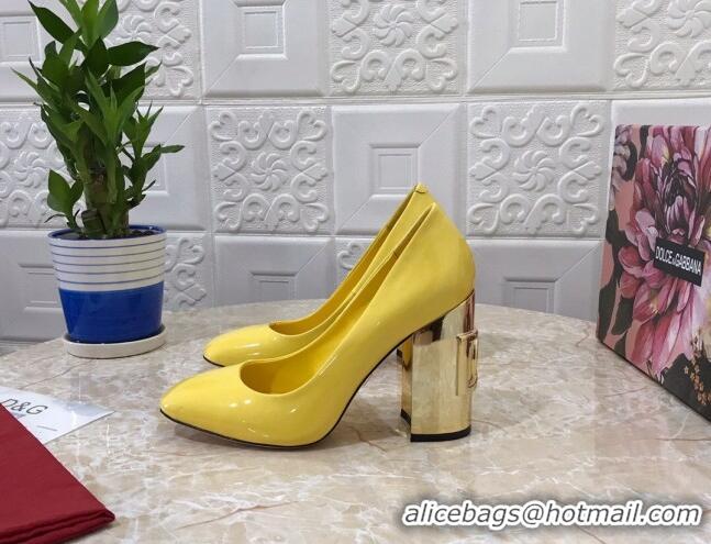 Low Price Dolce & Gabbana DG Patent Leather Pumps 10.5cm 111339 Yellow/Gold