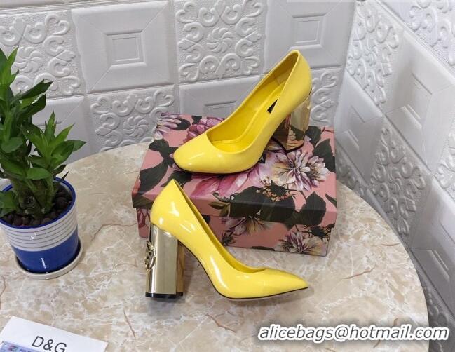 Low Price Dolce & Gabbana DG Patent Leather Pumps 10.5cm 111339 Yellow/Gold