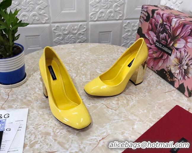 Low Price Dolce & Gabbana DG Patent Leather Pumps 10.5cm 111339 Yellow/Gold