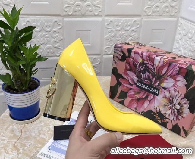 Low Price Dolce & Gabbana DG Patent Leather Pumps 10.5cm 111339 Yellow/Gold