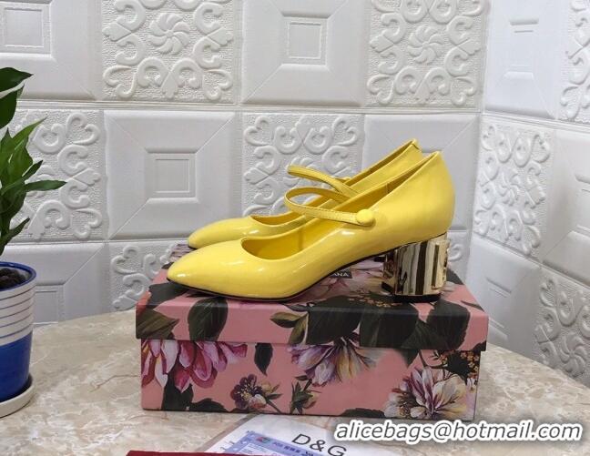 Top Design Dolce & Gabbana DG Patent Leather Mary Janes Pumps Yellow/Gold 111501