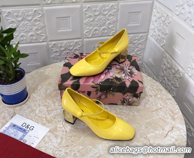 Top Design Dolce & Gabbana DG Patent Leather Mary Janes Pumps Yellow/Gold 111501