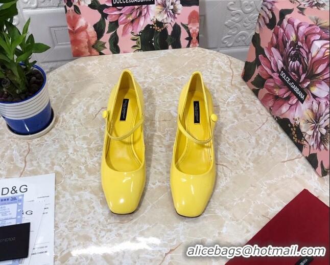 Top Design Dolce & Gabbana DG Patent Leather Mary Janes Pumps Yellow/Gold 111501