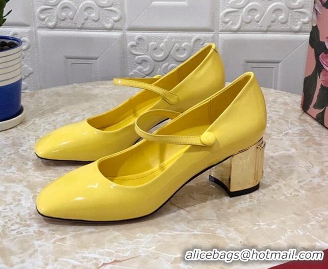 Top Design Dolce & Gabbana DG Patent Leather Mary Janes Pumps Yellow/Gold 111501