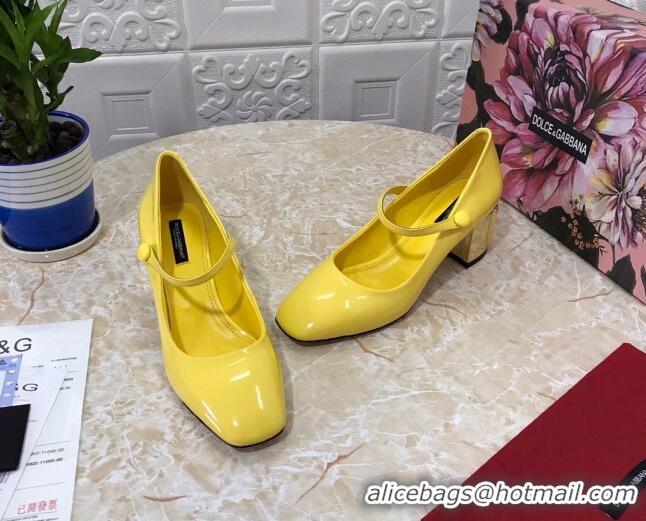 Top Design Dolce & Gabbana DG Patent Leather Mary Janes Pumps Yellow/Gold 111501