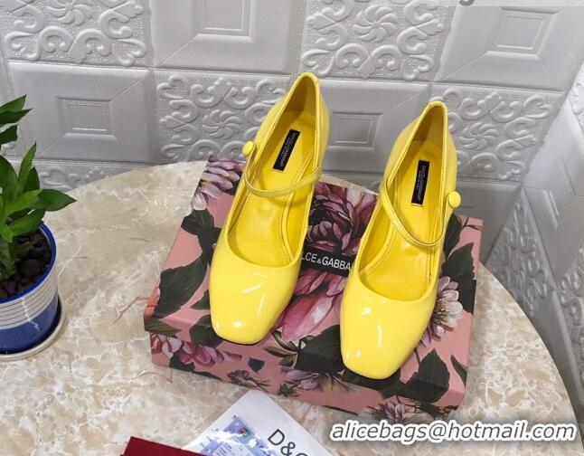 Top Design Dolce & Gabbana DG Patent Leather Mary Janes Pumps Yellow/Gold 111501