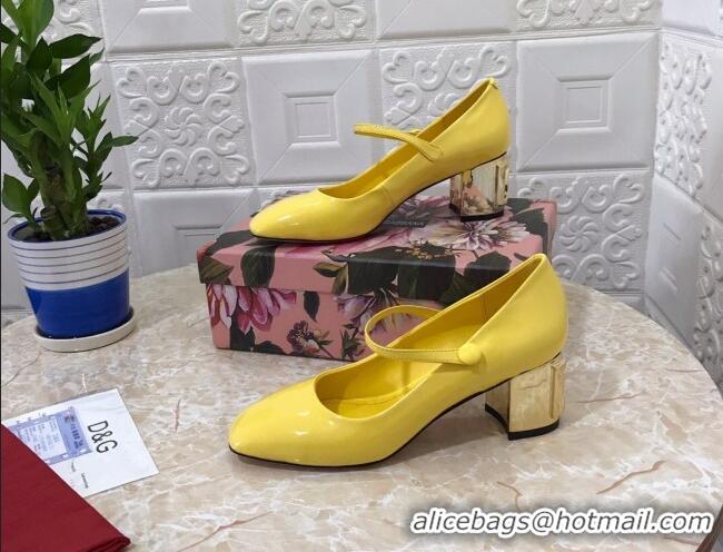 Top Design Dolce & Gabbana DG Patent Leather Mary Janes Pumps Yellow/Gold 111501