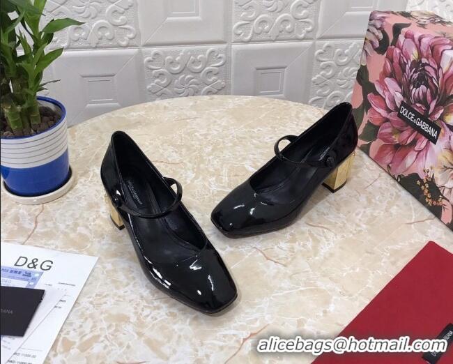 Best Luxury Dolce & Gabbana DG Patent Leather Mary Janes Pumps 111501 Black/Gold