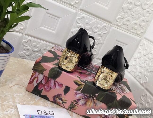 Best Luxury Dolce & Gabbana DG Patent Leather Mary Janes Pumps 111501 Black/Gold