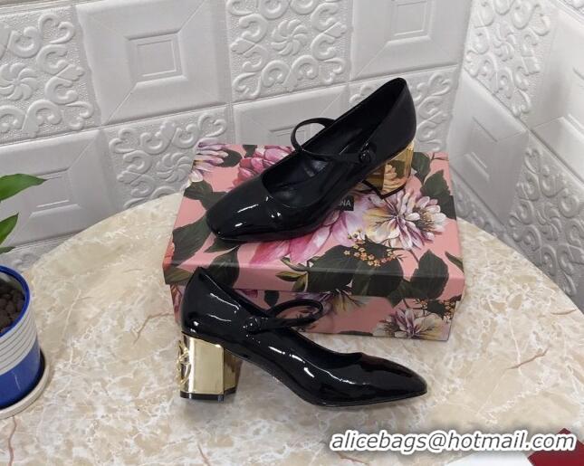 Best Luxury Dolce & Gabbana DG Patent Leather Mary Janes Pumps 111501 Black/Gold