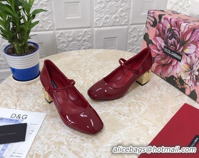 Best Quality Dolce & Gabbana DG Patent Leather Mary Janes Pumps 111501 Red/Gold