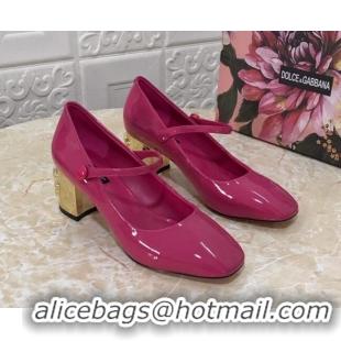 Shop Duplicate Dolce & Gabbana DG Patent Leather Mary Janes Pumps 111501 Hot Pink/Gold