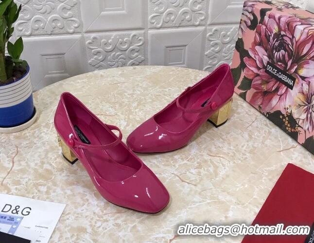 Shop Duplicate Dolce & Gabbana DG Patent Leather Mary Janes Pumps 111501 Hot Pink/Gold