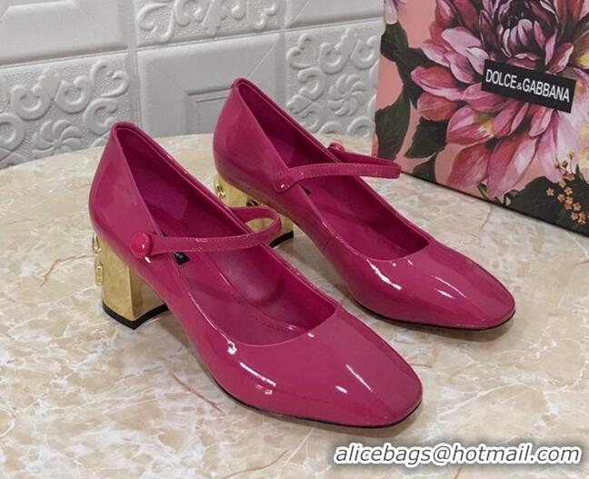 Shop Duplicate Dolce & Gabbana DG Patent Leather Mary Janes Pumps 111501 Hot Pink/Gold