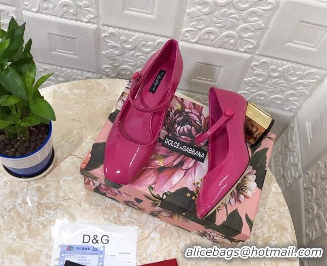 Shop Duplicate Dolce & Gabbana DG Patent Leather Mary Janes Pumps 111501 Hot Pink/Gold