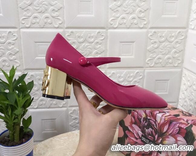 Shop Duplicate Dolce & Gabbana DG Patent Leather Mary Janes Pumps 111501 Hot Pink/Gold