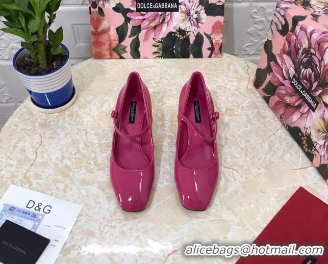 Shop Duplicate Dolce & Gabbana DG Patent Leather Mary Janes Pumps 111501 Hot Pink/Gold