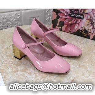 Top Quality Dolce & Gabbana DG Patent Leather Mary Janes Pumps 111501 Light Pink/Gold