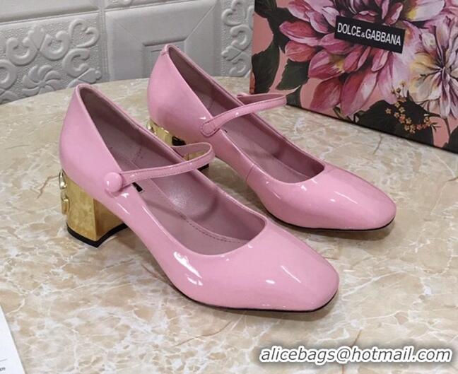 Top Quality Dolce & Gabbana DG Patent Leather Mary Janes Pumps 111501 Light Pink/Gold