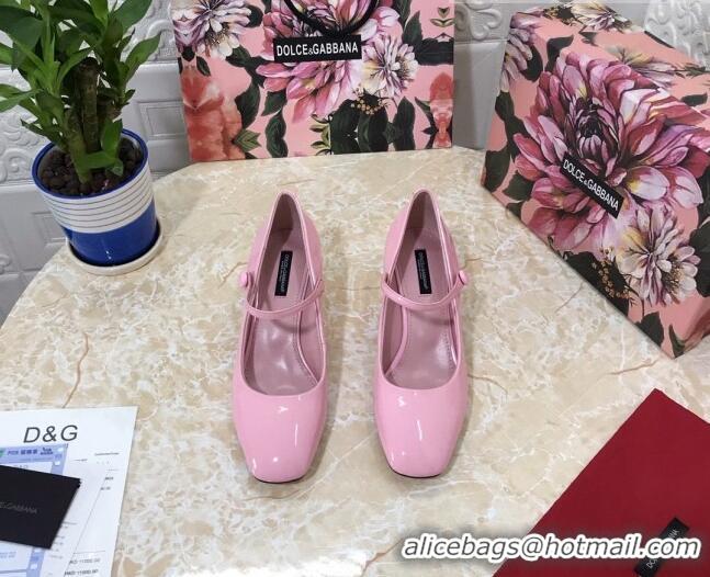 Top Quality Dolce & Gabbana DG Patent Leather Mary Janes Pumps 111501 Light Pink/Gold