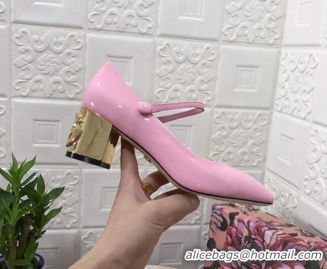 Top Quality Dolce & Gabbana DG Patent Leather Mary Janes Pumps 111501 Light Pink/Gold