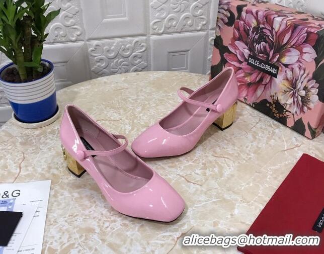 Top Quality Dolce & Gabbana DG Patent Leather Mary Janes Pumps 111501 Light Pink/Gold