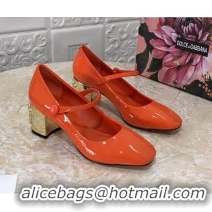 Super Quality Dolce & Gabbana DG Patent Leather Mary Janes Pumps 111501 Orange/Gold