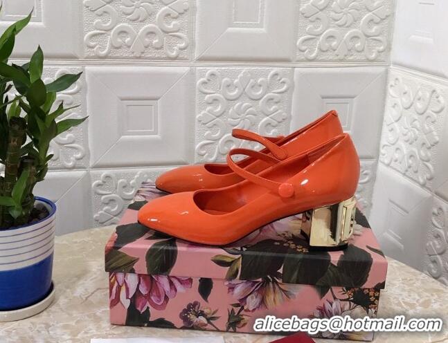 Super Quality Dolce & Gabbana DG Patent Leather Mary Janes Pumps 111501 Orange/Gold